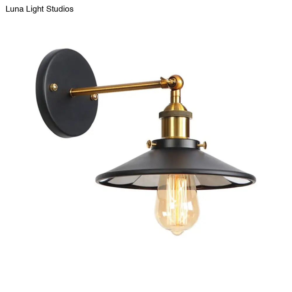 1-Bulb Metal Straight Arm Wall Light In Black And Brass - Dining Room Mounted Fixture