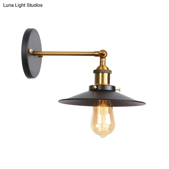 1-Bulb Metal Straight Arm Wall Light In Black And Brass - Dining Room Mounted Fixture