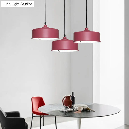 1-Bulb Purple Drum Pendant Light: Modernist Hanging Ceiling Lamp With Metal Shade