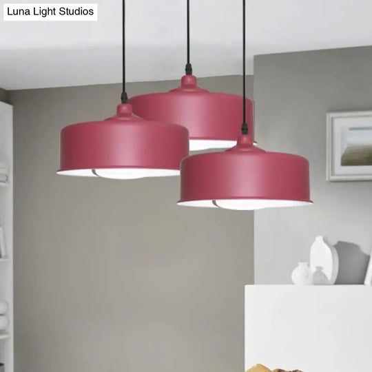 Modernist Purple Drum Ceiling Pendant Light With Metal Shade - 1 Bulb Hanging Lighting