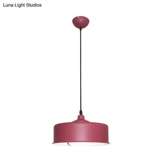 1-Bulb Purple Drum Pendant Light: Modernist Hanging Ceiling Lamp With Metal Shade