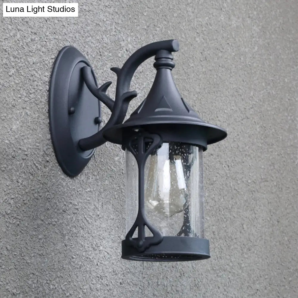 1-Bulb Seedy Glass Kerosene Lamp Wall Light In Black/Copper/Bronze - Warehouse Style