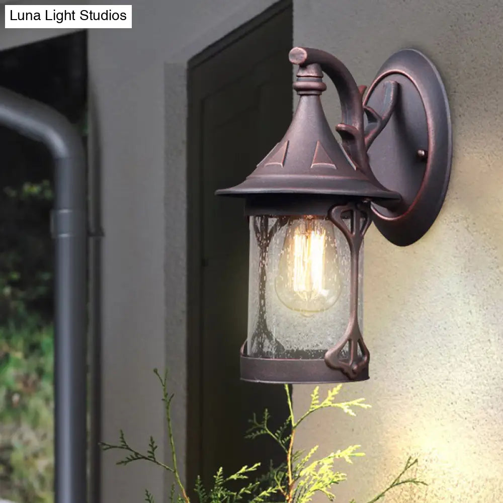 1-Bulb Seedy Glass Kerosene Lamp Wall Light In Black/Copper/Bronze - Warehouse Style