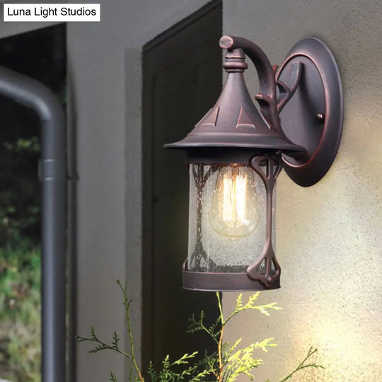 1-Bulb Seedy Glass Kerosene Lamp Wall Light In Black/Copper/Bronze - Warehouse Style