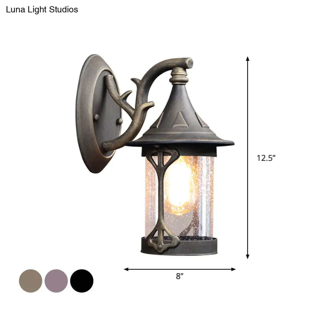 1-Bulb Seedy Glass Kerosene Lamp Wall Light In Black/Copper/Bronze - Warehouse Style