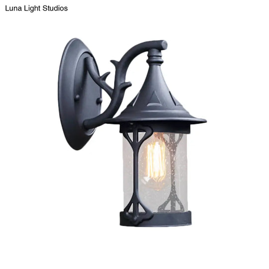 1-Bulb Seedy Glass Kerosene Lamp Wall Light In Black/Copper/Bronze - Warehouse Style