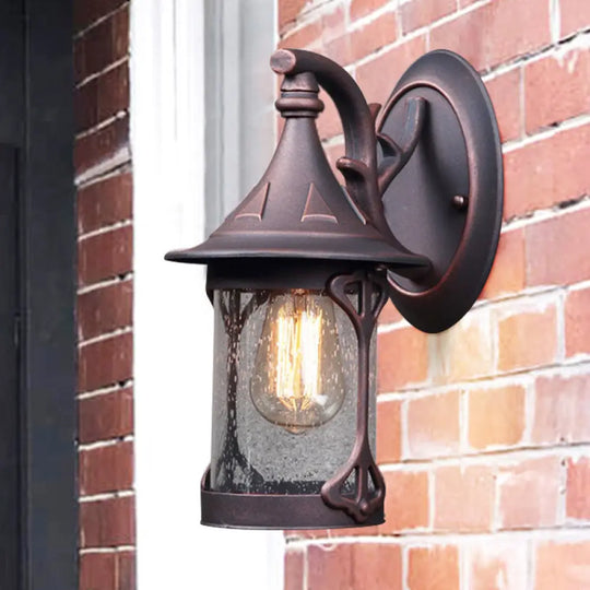 1-Bulb Seedy Glass Kerosene Lamp Wall Light In Black/Copper/Bronze - Warehouse Style Weathered