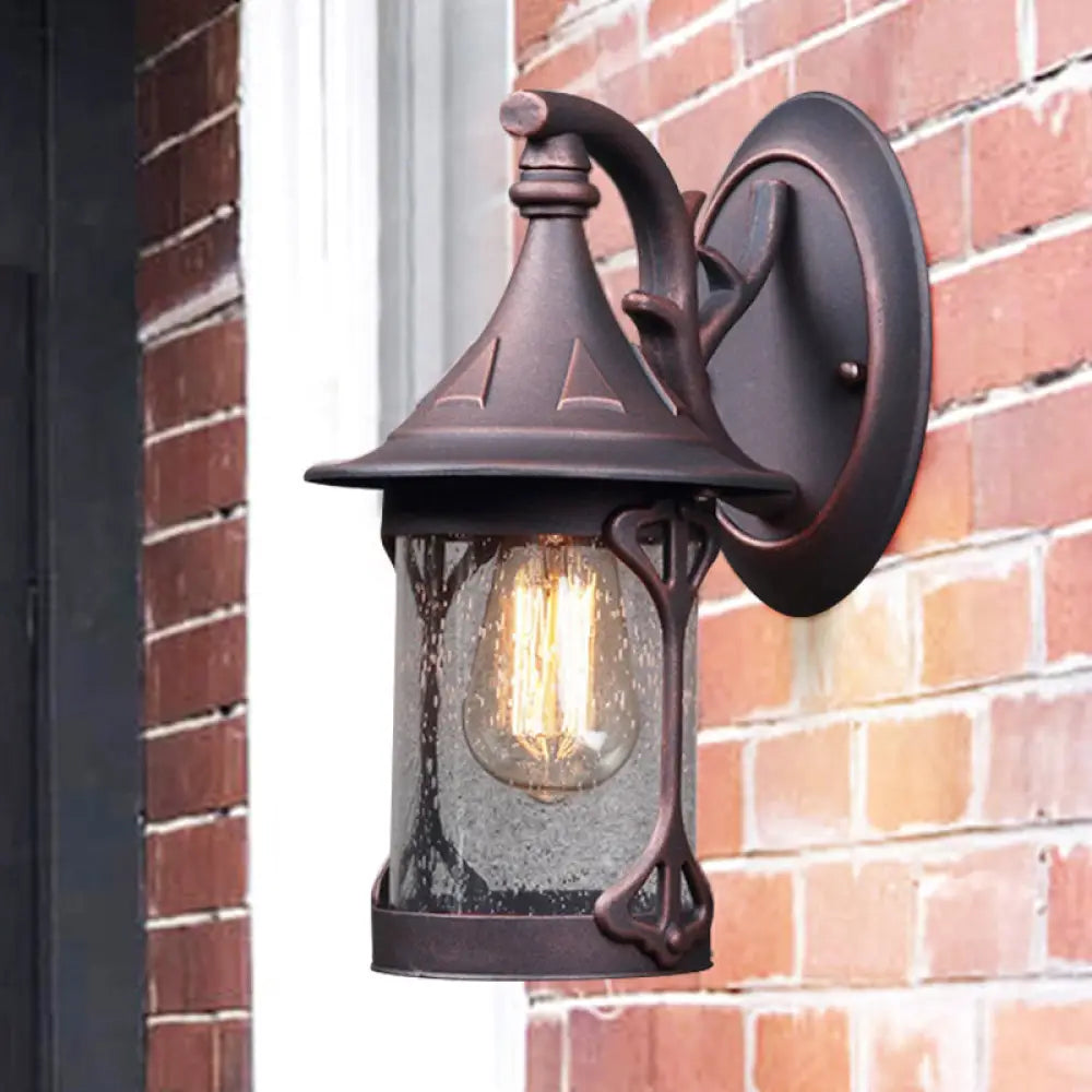 1-Bulb Seedy Glass Kerosene Lamp Wall Light In Black/Copper/Bronze - Warehouse Style Weathered