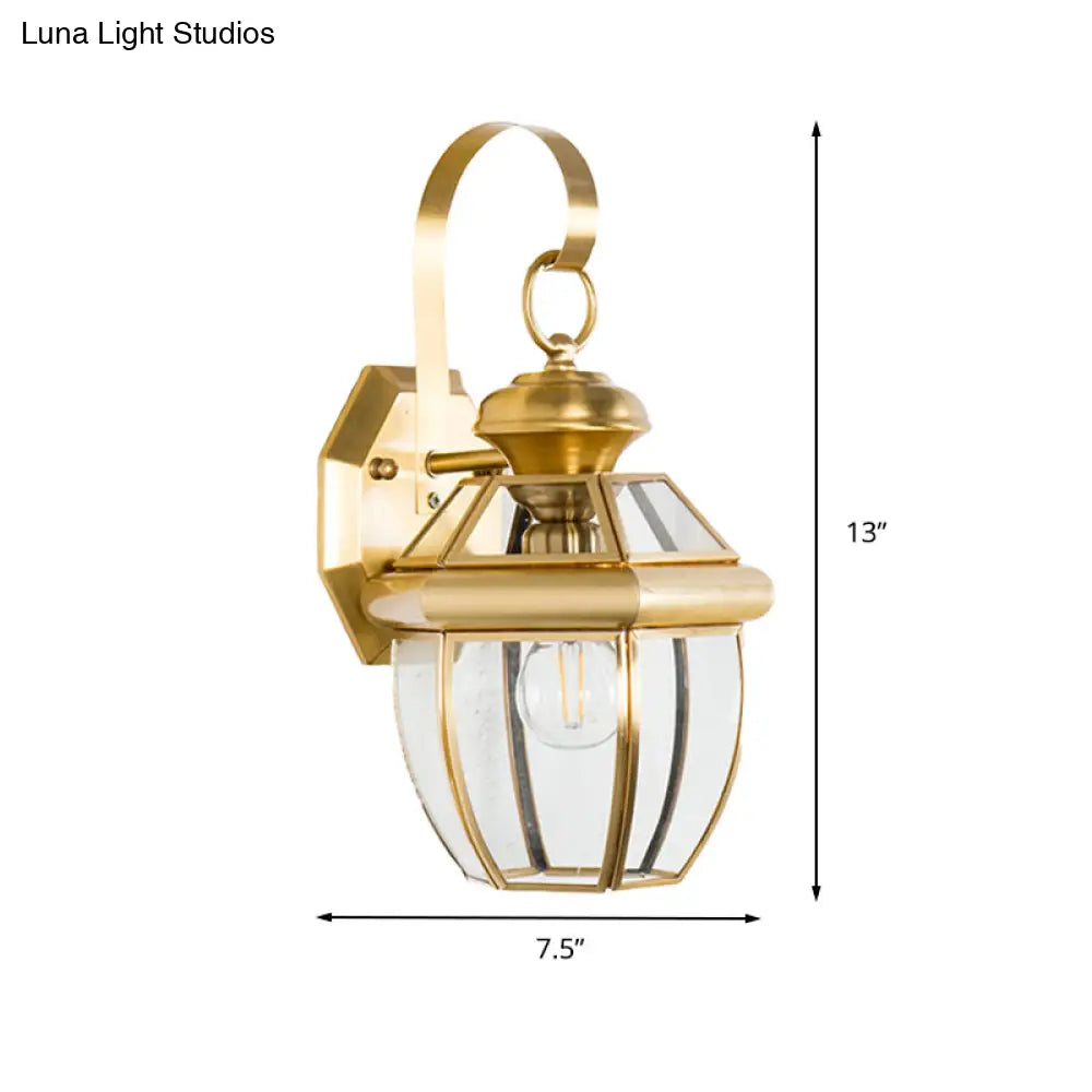 1-Bulb Traditional Clear Glass Wall Sconce Lamp In Black/Brass For Bedside Lighting