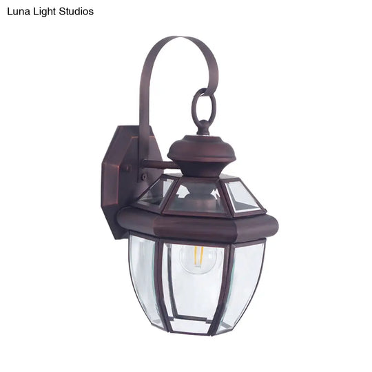 1-Bulb Traditional Clear Glass Wall Sconce Lamp In Black/Brass For Bedside Lighting