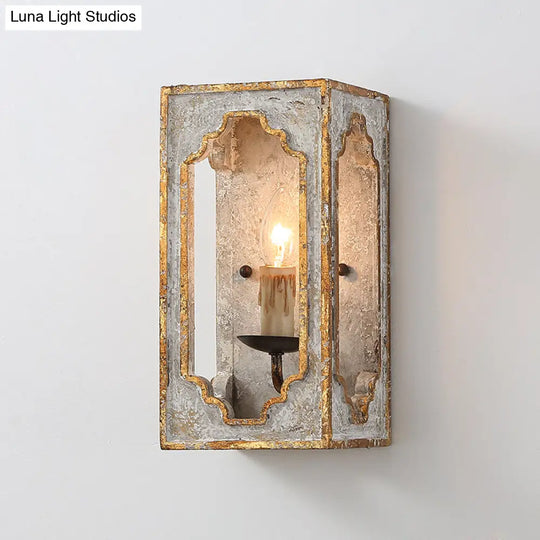 1-Bulb Wall Mount Light Fixture: Grey Countryside Wood With Candle Design