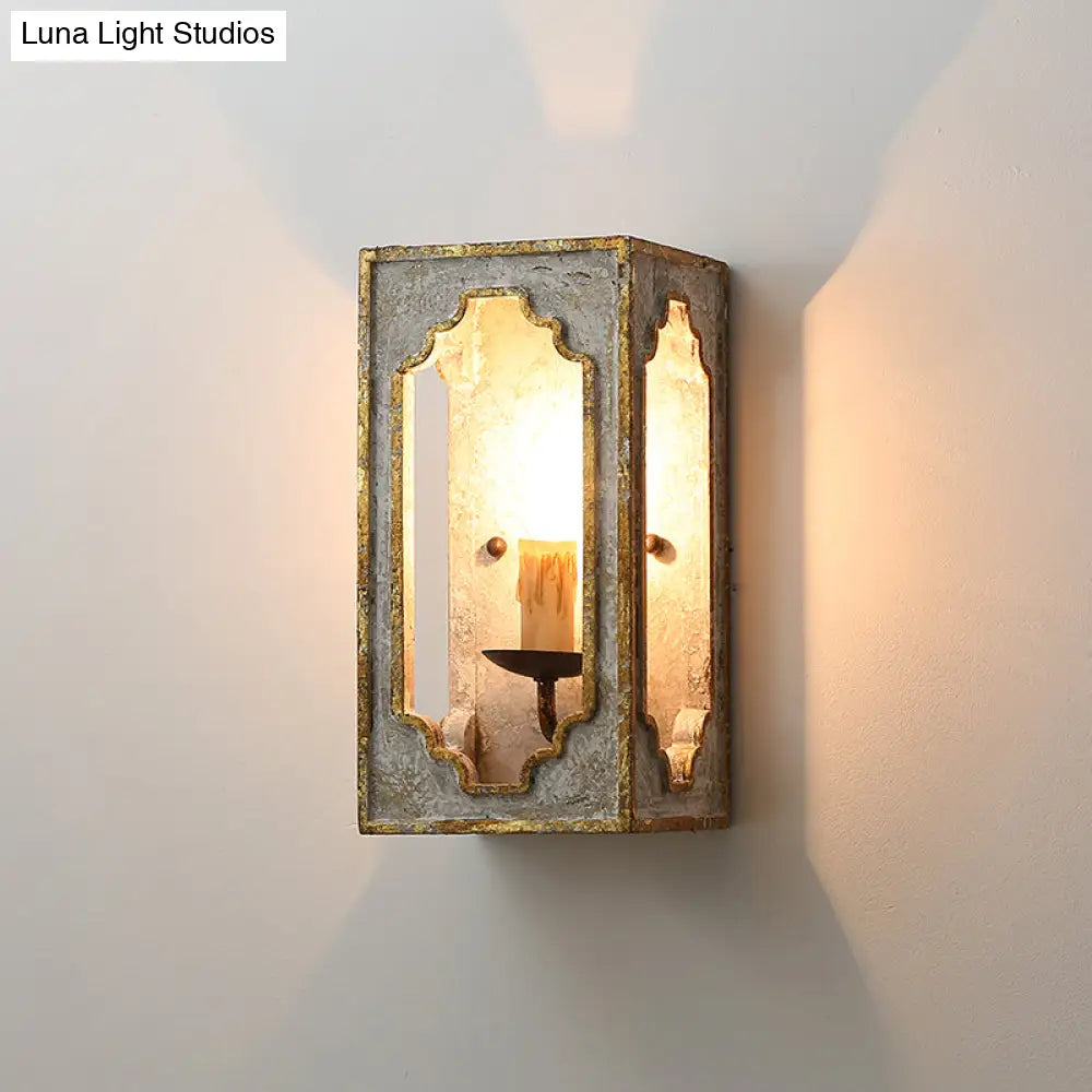 1-Bulb Wall Mount Light Fixture: Grey Countryside Wood With Candle Design