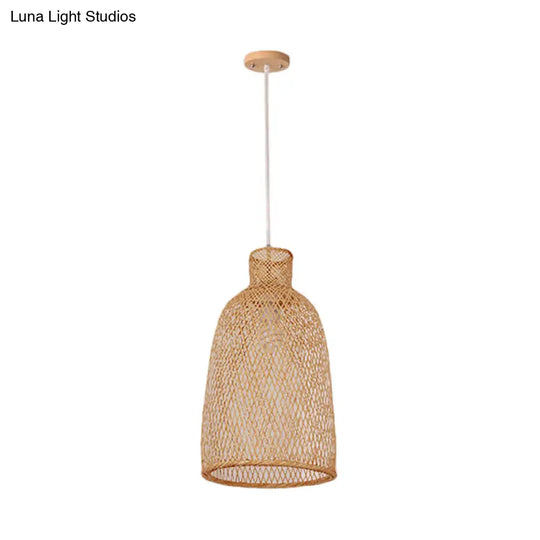 Asian Beige Bamboo Shade Pendant Light With Unique Pendulum Design