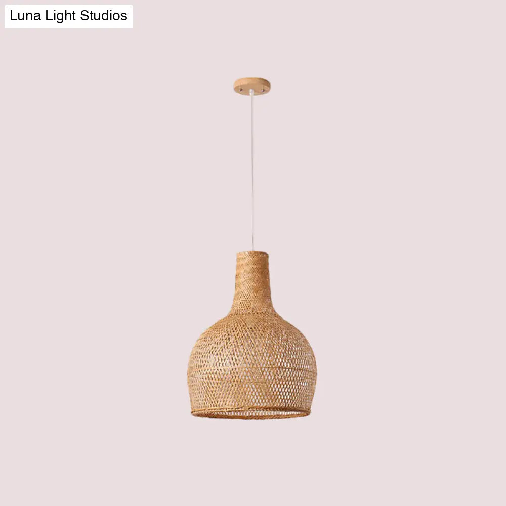 Asian Beige Bamboo Shade Pendant Light With Unique Pendulum Design