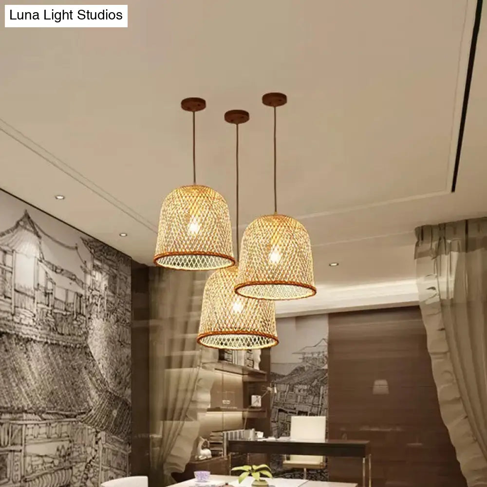 Asian Beige Bamboo Shade Pendant Light With Unique Pendulum Design / A