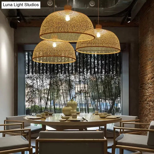 Asian Beige Bamboo Shade Pendant Light With Unique Pendulum Design / D