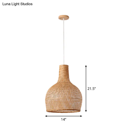 Asian Beige Bamboo Shade Pendant Light With Unique Pendulum Design