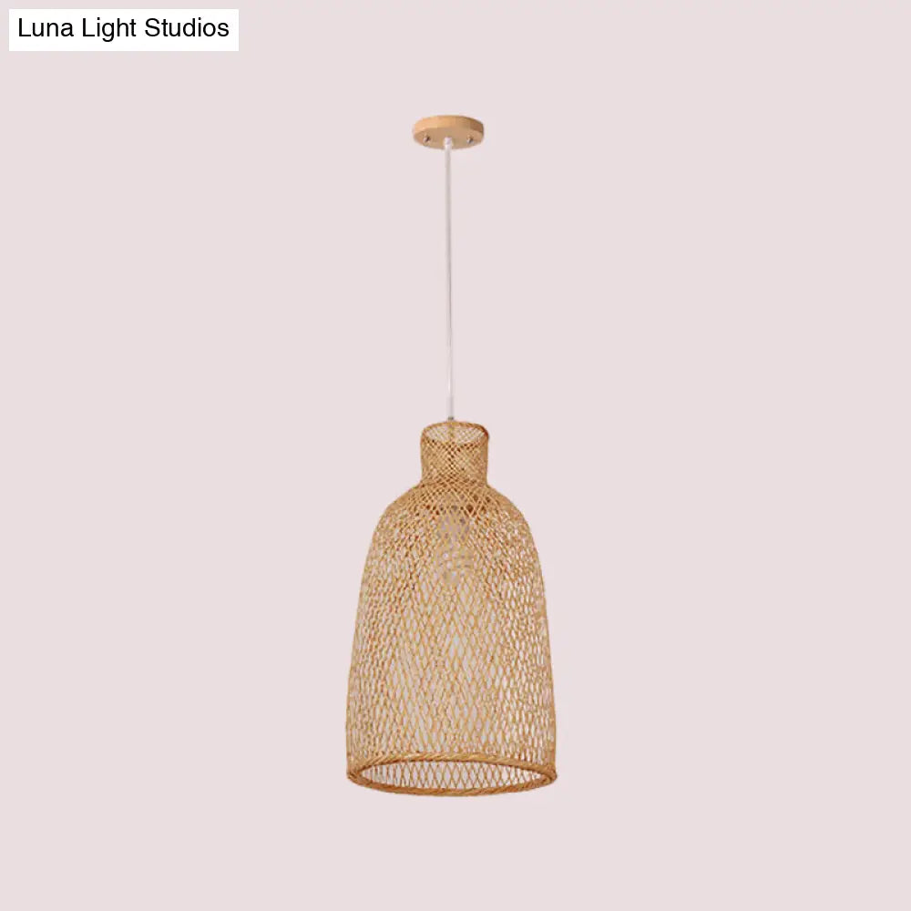 Asian Beige Bamboo Shade Pendant Light With Unique Pendulum Design