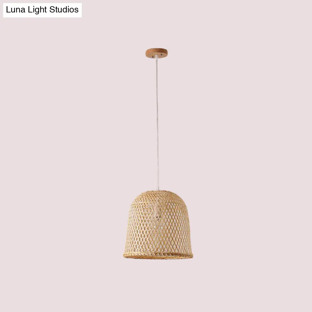 Asian Beige Bamboo Shade Pendant Light With Unique Pendulum Design