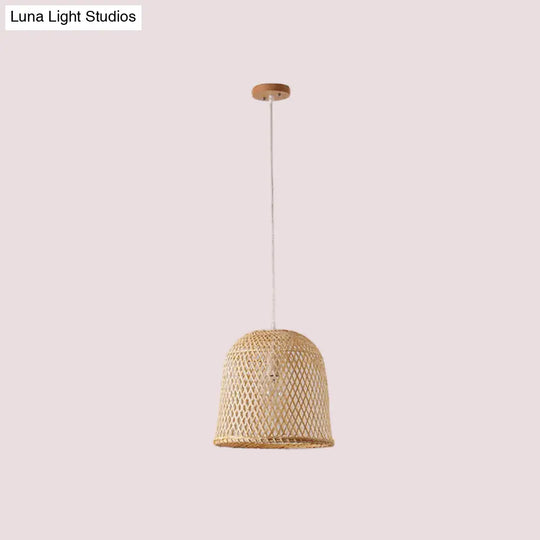 Asian Beige Bamboo Shade Pendant Light With Unique Pendulum Design