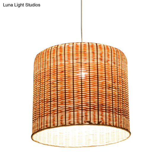 1 Head Bamboo Pendant Light With Flaxen Chinese-Inspired Design