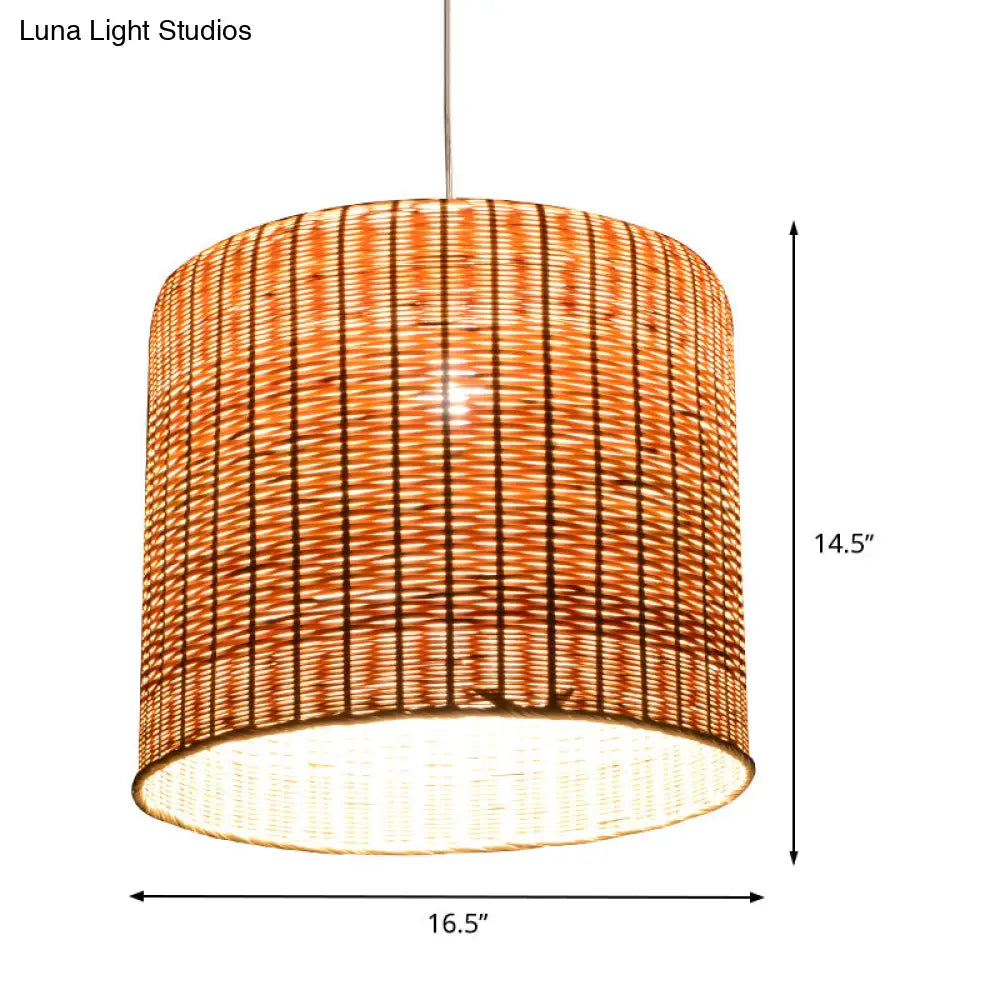 1 Head Bamboo Pendant Light With Flaxen Chinese-Inspired Design