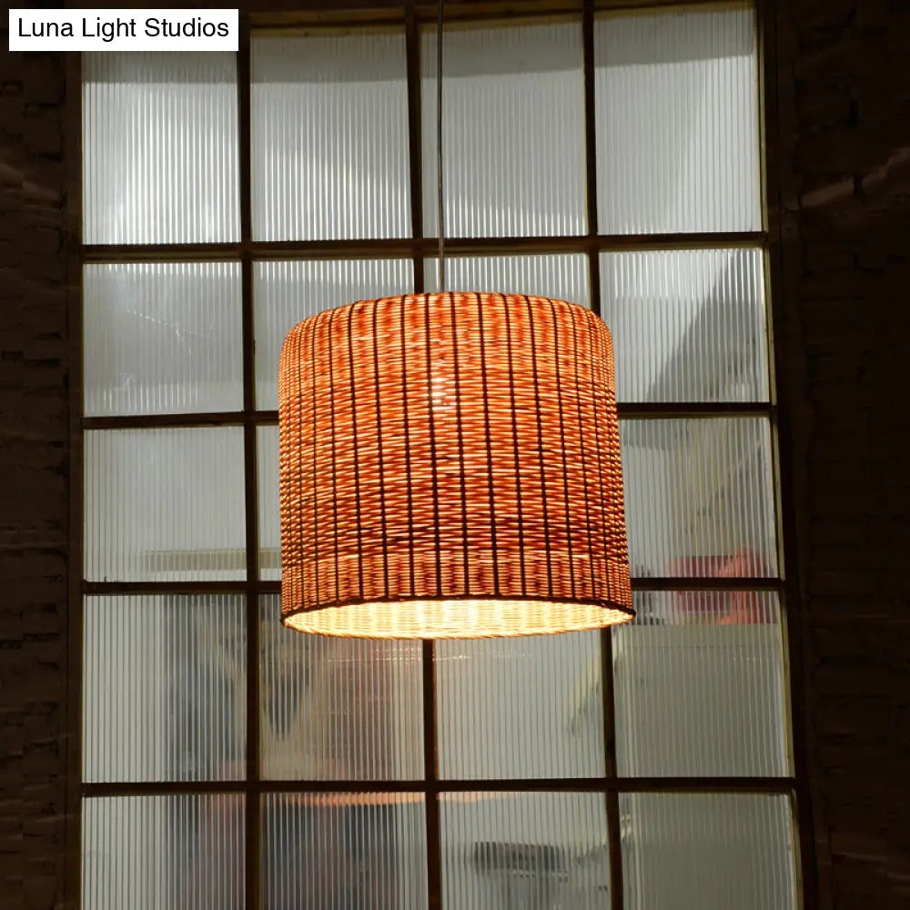 1 Head Bamboo Pendant Light With Flaxen Chinese-Inspired Design