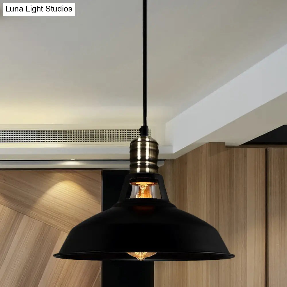 1-Head Barn Pendant Lighting - Industrial Black/White Metallic Suspension Light 10.5/12/15 Inch Dia