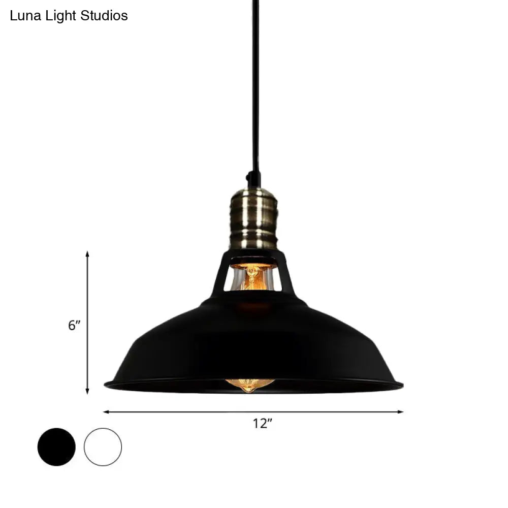 1-Head Barn Pendant Lighting - Industrial Black/White Metallic Suspension Light 10.5/12/15 Inch Dia