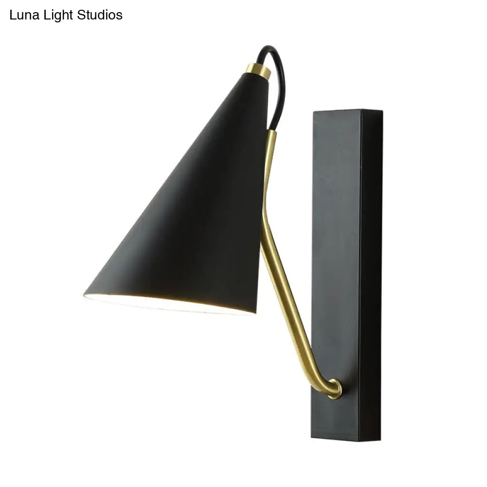1-Head Conical Wall Mount Light For Bedroom Black/White Finish