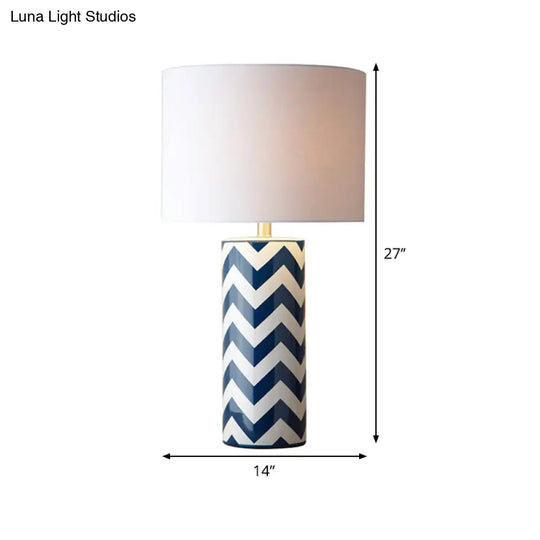 1-Head Contemporary White Task Lighting: Cylindrical Reading Lamp With Fabric Shade