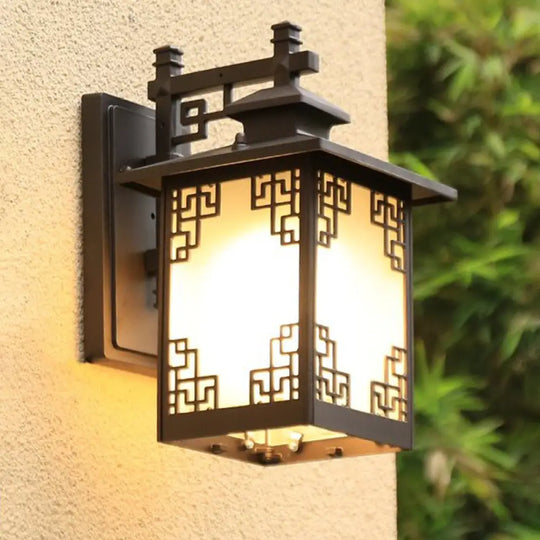 1-Head Countryside Wall Mounted Sconce Lamp With Aluminum Black Finish And Open Bottom Design / B