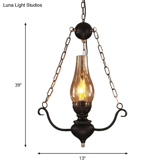 Modern Farmhouse Ceiling Light With Elongated Clear Glass Pendant And Black Chain Decor