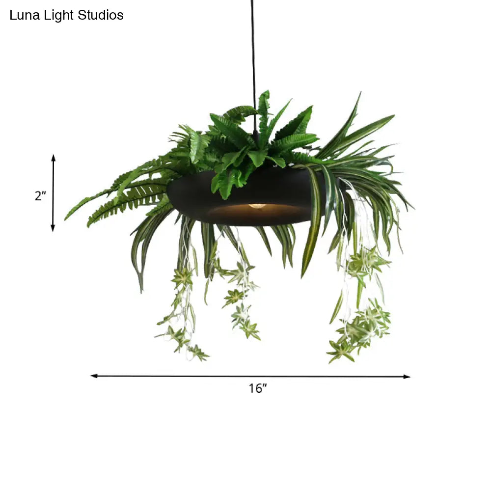 1-Head Green Metal Pendant Light Kit With Fern Plant Design - Ceiling Hang Fixture For Warehouse