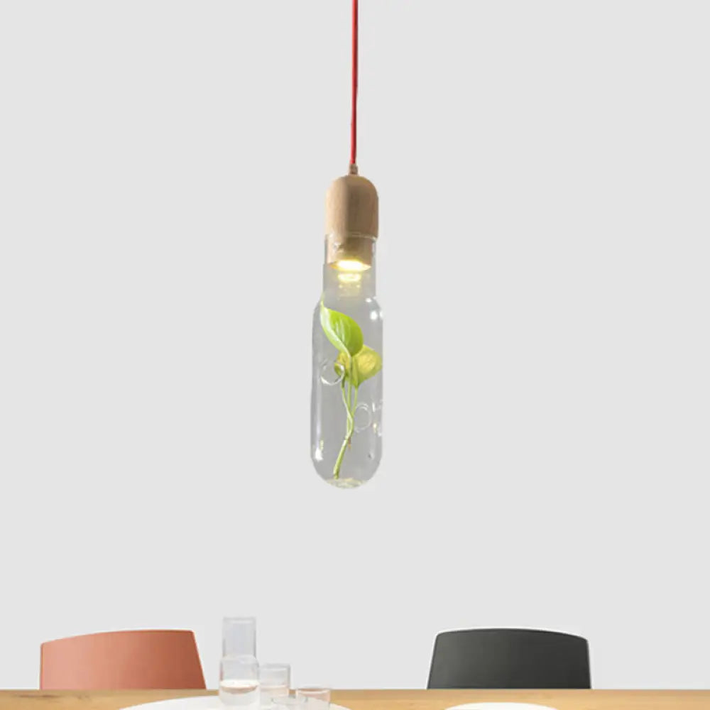 1-Head Led Pendant Light With Clear Glass Factory Bottle Design And Inner Plant Decoration For