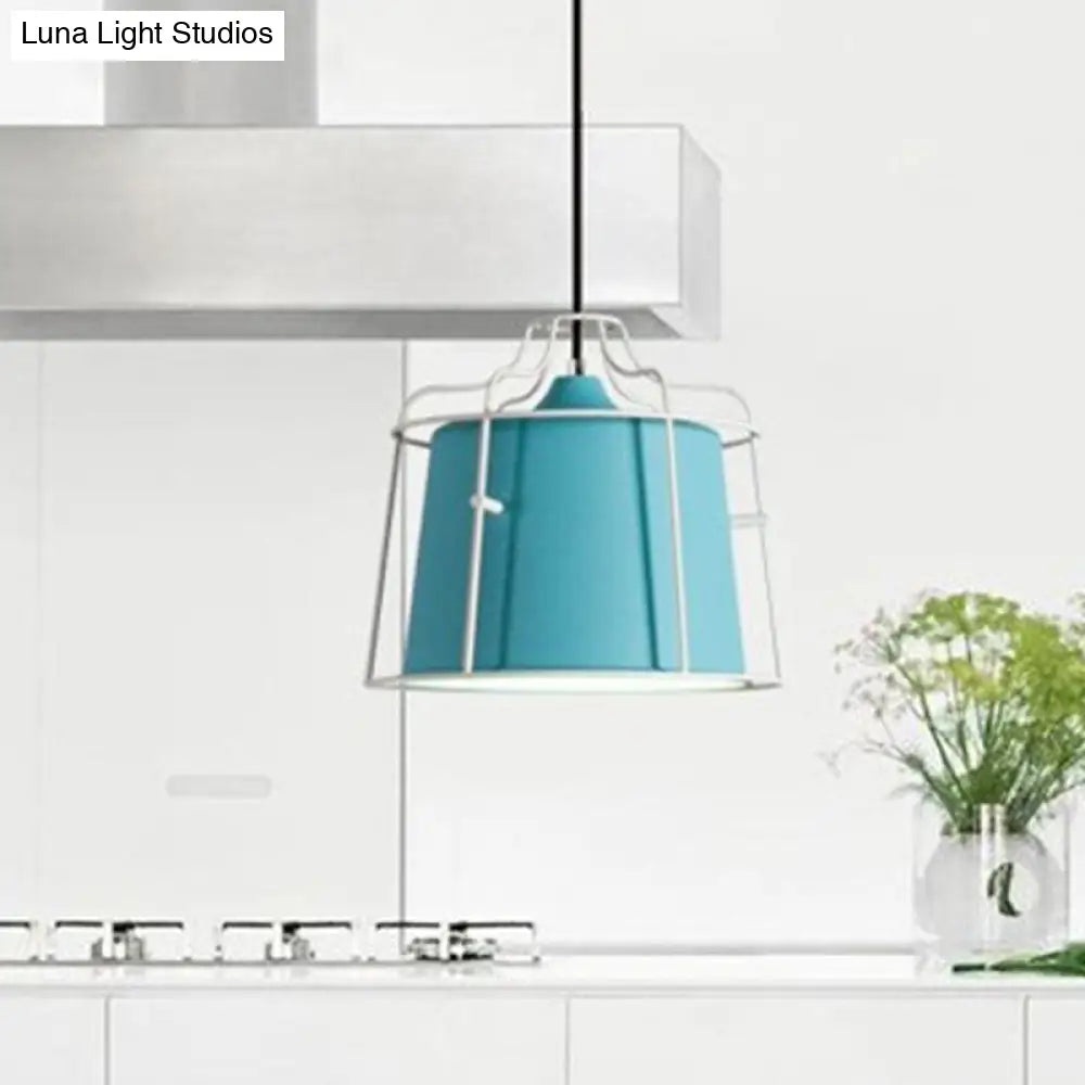 Colorful Macaron Ceiling Lamp With Metal Shade - Perfect For Dining Room Blue