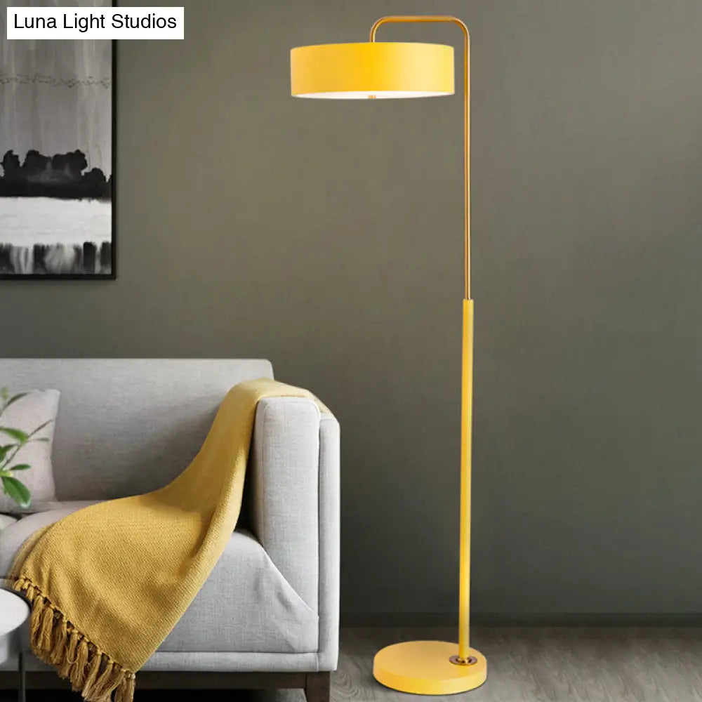 1-Head Macaron Floor Lamp - Black/Blue/Yellow Finish Drum Standing Light For Living Room