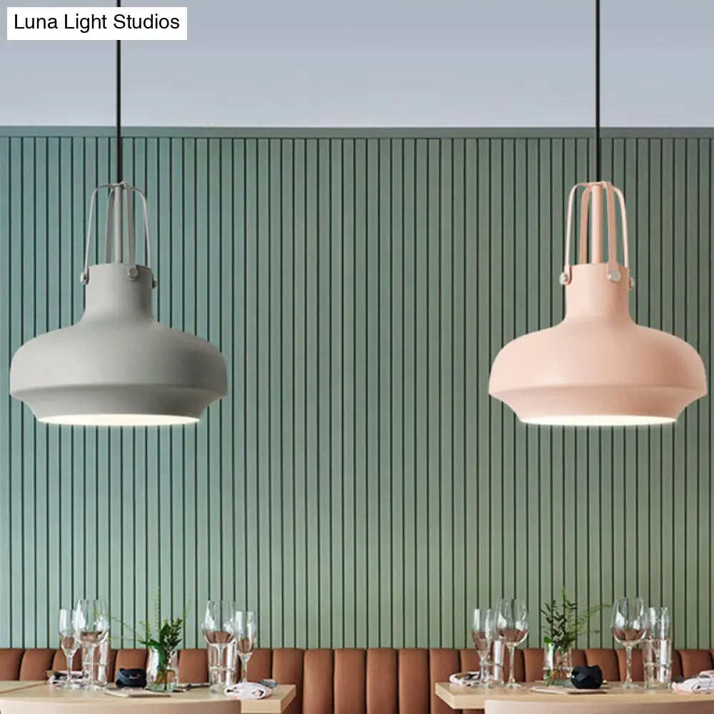 1 Head Macaron Pot Pendant Ceiling Lamp With Gripper In Pink/Blue/Grey - Aluminum Restaurant Down