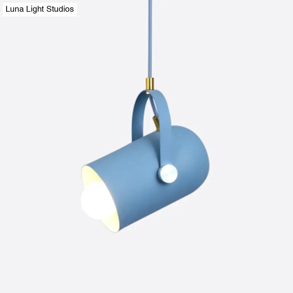 Cylindrical Metal Spotlight Pendant Lighting With Adjustable Handle - Commercial Grade Blue