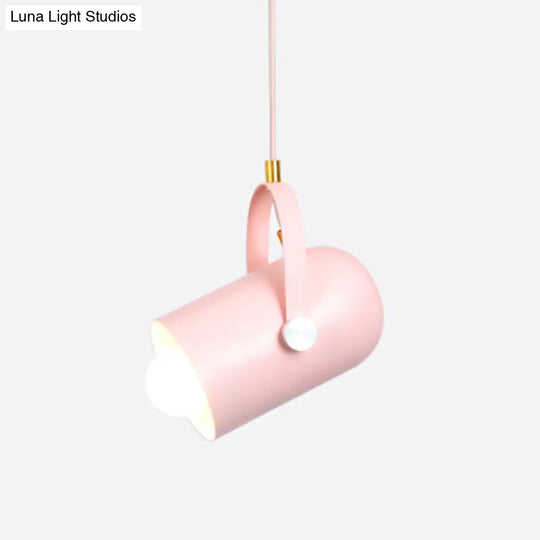 Cylindrical Metal Spotlight Pendant Lighting With Adjustable Handle - Commercial Grade Pink