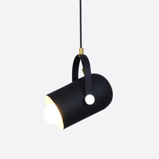 1-Head Metal Pendant Spotlight With Adjustable Handle - Commercial Macaron Lighting Black