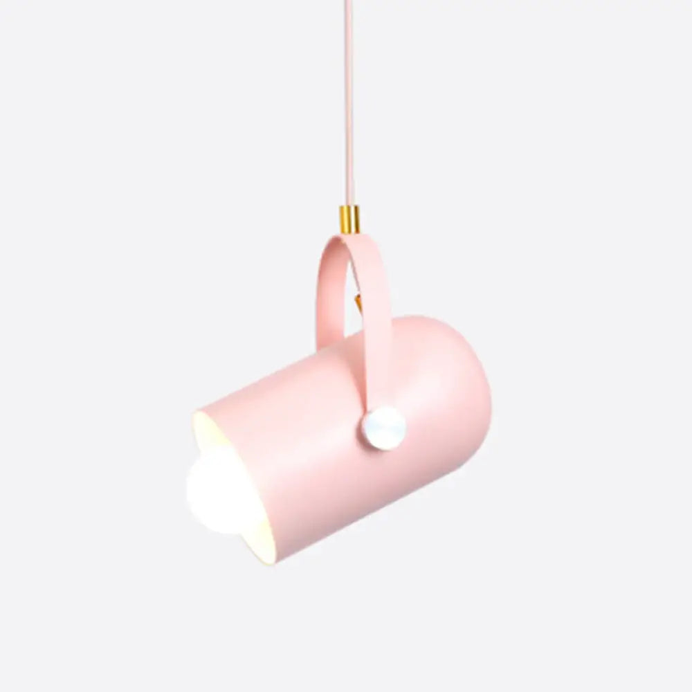 1-Head Metal Pendant Spotlight With Adjustable Handle - Commercial Macaron Lighting Pink