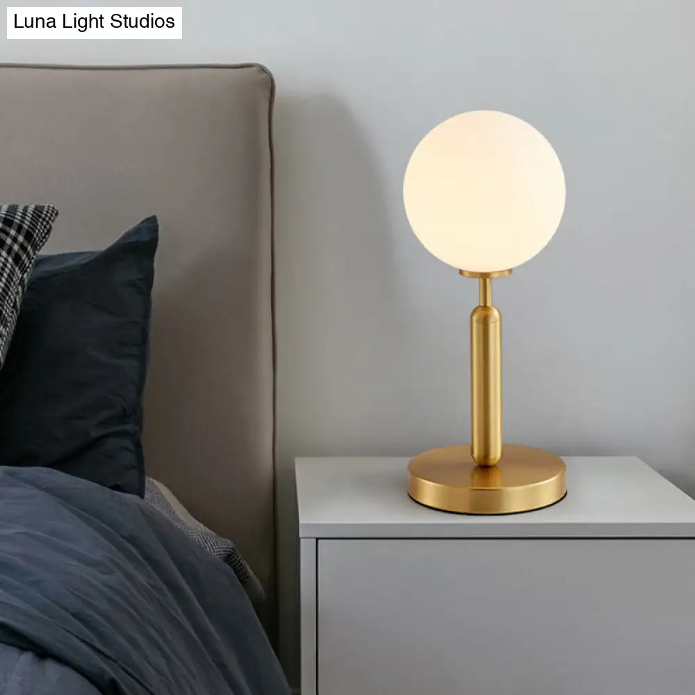 1-Head Modern Brass Ball Table Lamp With Frosted White Glass Shade