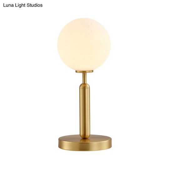 1-Head Modern Brass Ball Table Lamp With Frosted White Glass Shade