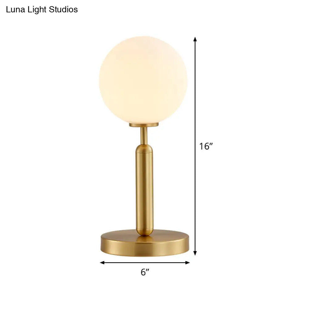 1-Head Modern Brass Ball Table Lamp With Frosted White Glass Shade