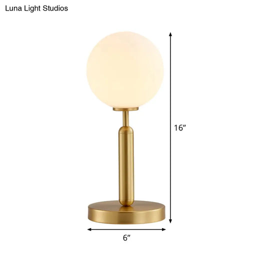 1-Head Modern Brass Ball Table Lamp With Frosted White Glass Shade