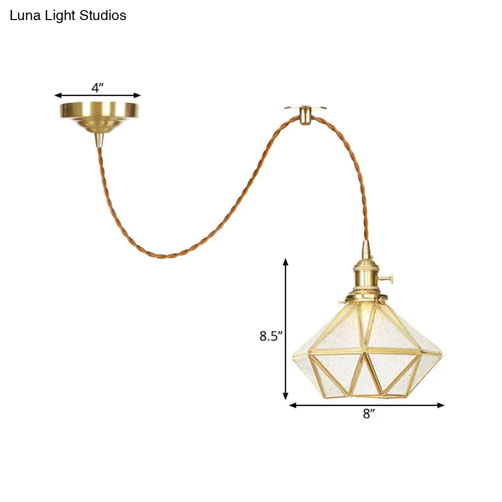 1 Head Pendant Light - Traditional Bedside Lamp With Clear Water Glass Shade In Gold