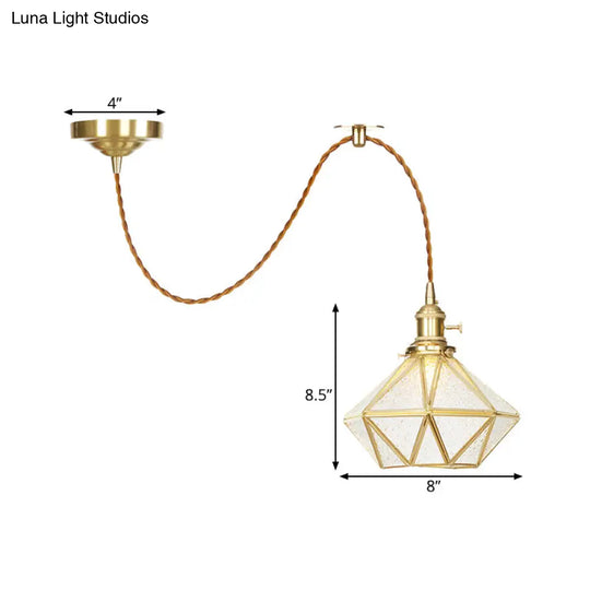 1 Head Pendant Light - Traditional Bedside Lamp With Clear Water Glass Shade In Gold