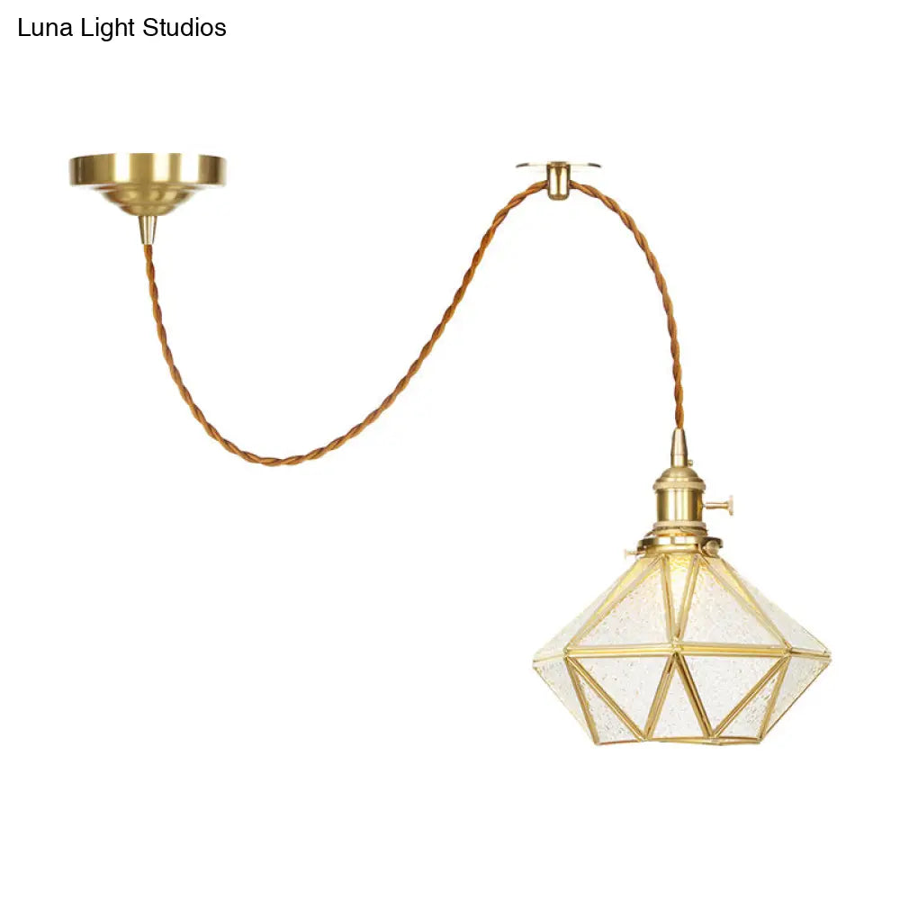 1 Head Pendant Light - Traditional Bedside Lamp With Clear Water Glass Shade In Gold