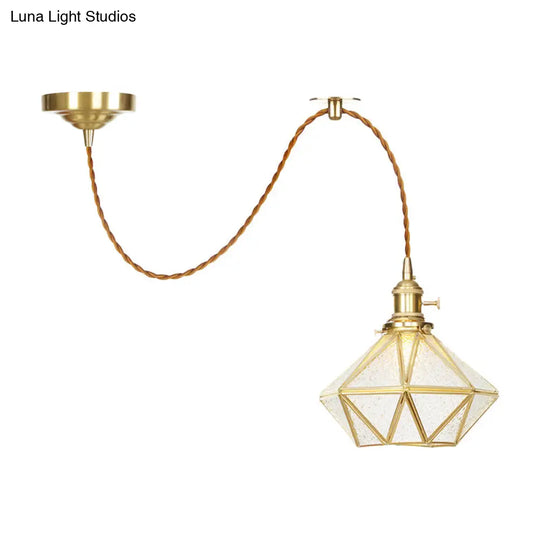 1 Head Pendant Light - Traditional Bedside Lamp With Clear Water Glass Shade In Gold